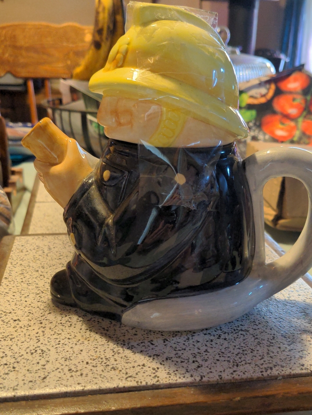 Vintage 1980s Bob Hershey "Thirst Quencher" Firefighter Ceramic Teapot